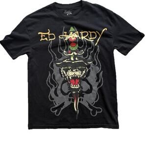 Ed Hardy Shirt Mens Small Black Panther Dagger Tattoo Graphic Tee Tagless